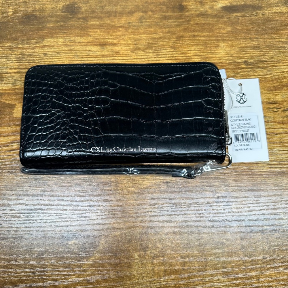 CXL Christian Lacroix Kara Croco Zip Around Wristlet Wallet Black CXWF24220-BLAK